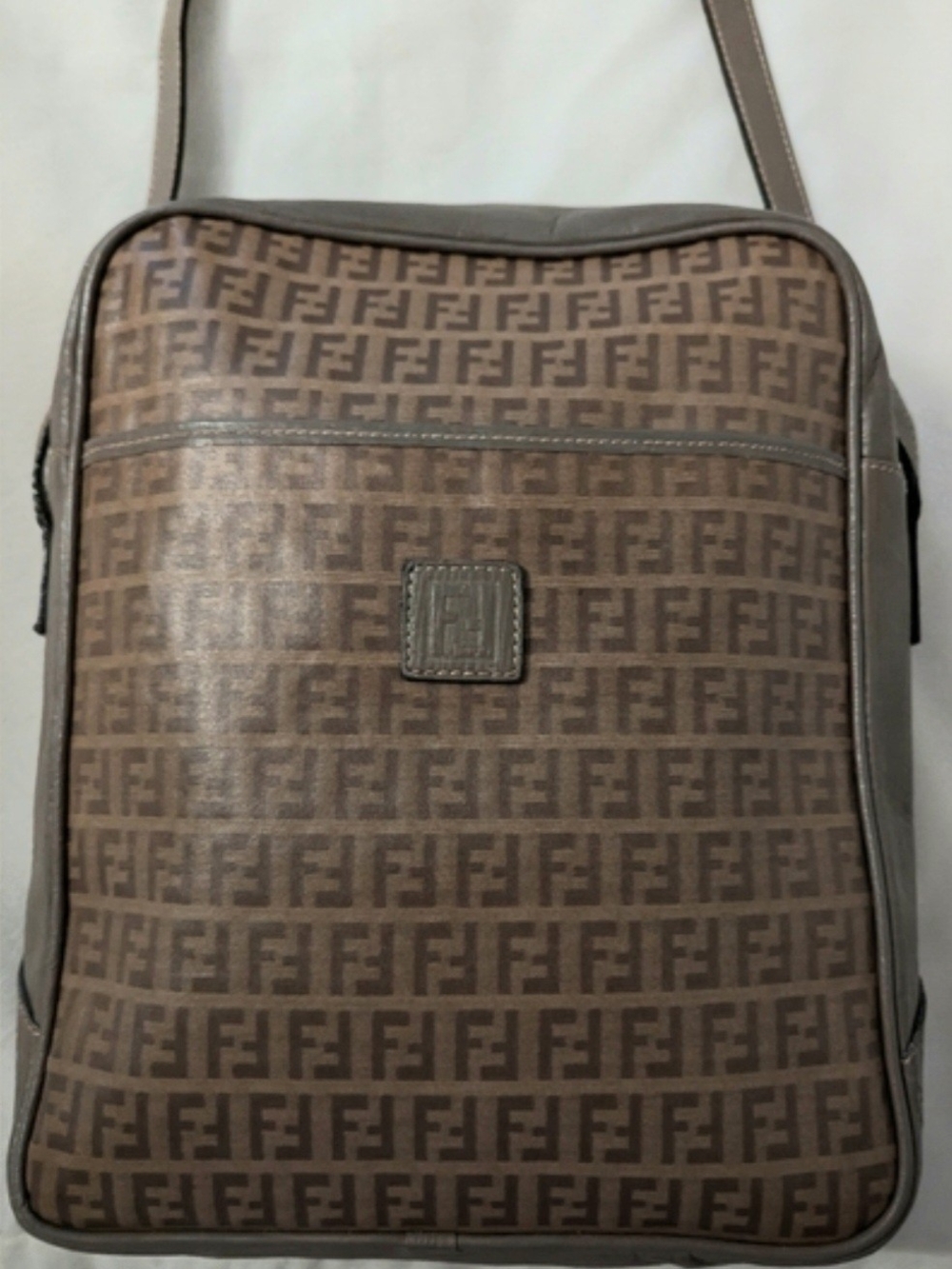 Fendi Brown Taupe FF Logo Crossbody Bag